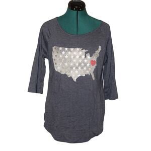 Tailgate USA Stars Heart Graphic Baseball Tee Gray 3/4 Sleeve Shirt Size M